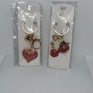 Keychains/Bag Charms with Red Cherries and Pink Heart Charms Duo.